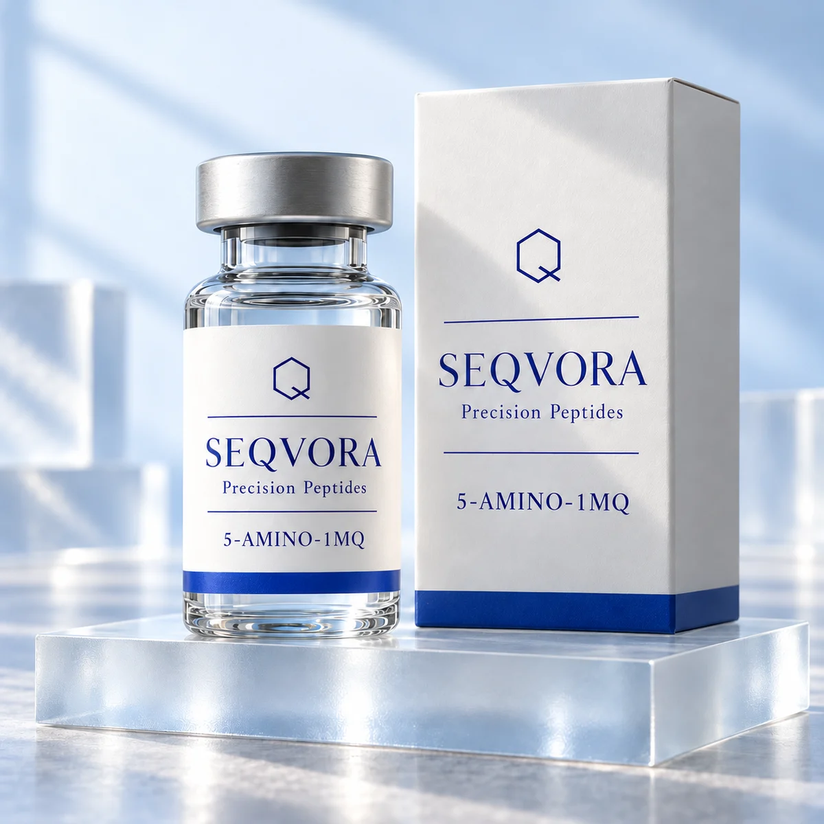 5-AMINO-1MQ — бело-синяя концепция упаковки SEQVORA